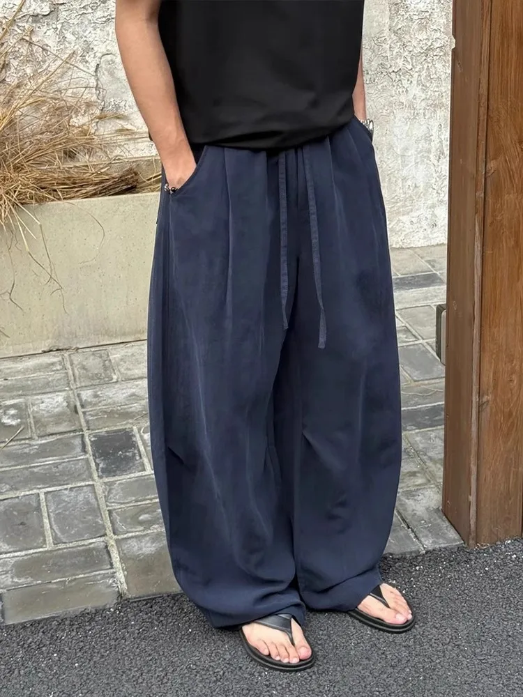 Lniane spodnie męskie z szerokimi nogawkami, letnie, cienkie, luźne, zwiewne, codzienne spodnie, krój prosty, luźny krój, oddychające.