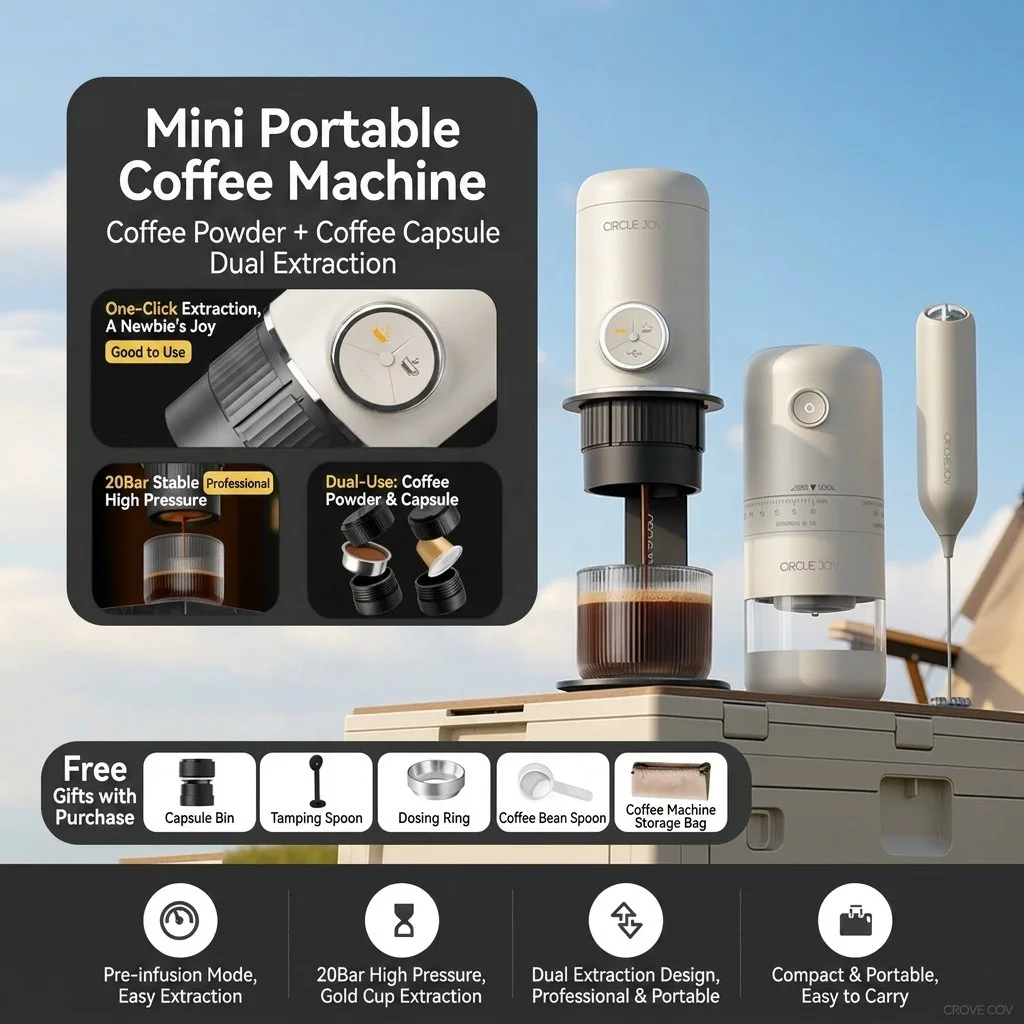 20 Bar Portable Espresso Machine 2-in-1 Mini Coffee Maker Compatible With Capsule And Ground Coffee For Travel Camping