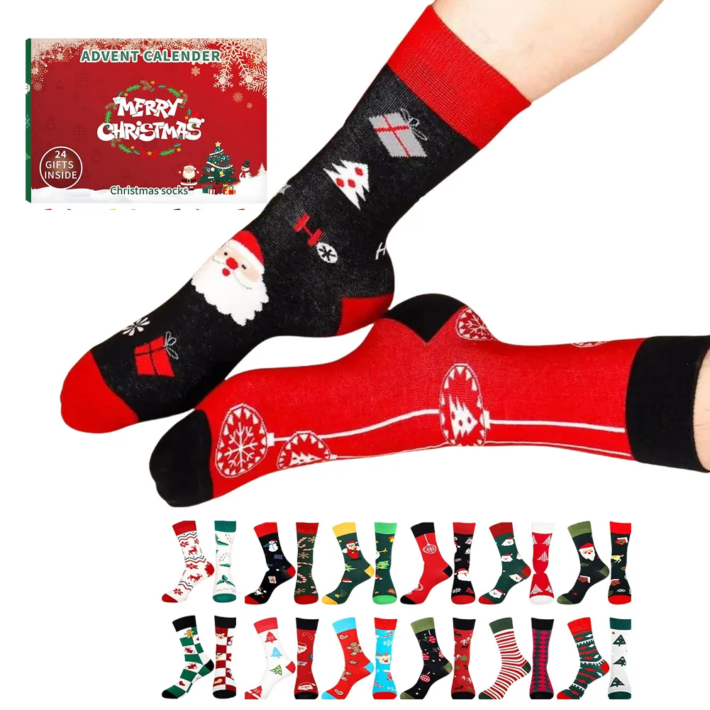 Christmas Socks Advent Calendar 2024 24 Days Christmas Countdown Calendar with 12 Pairs Xmas Socks for Adults Men Women