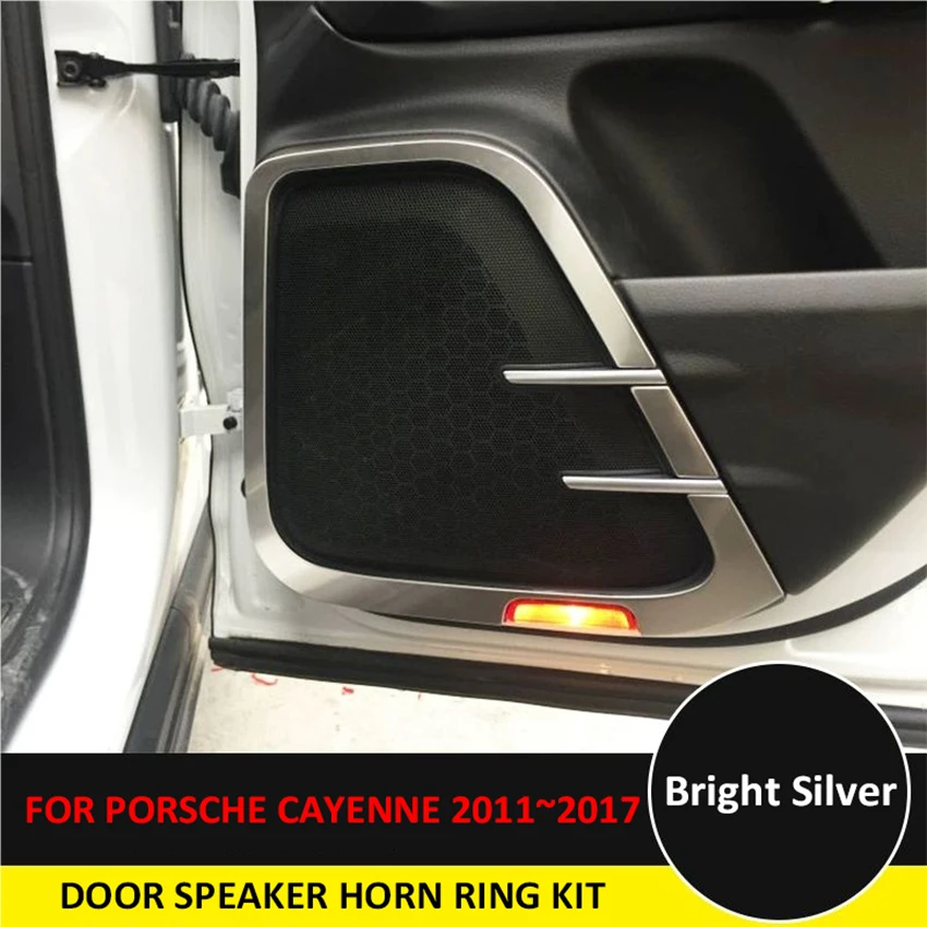 

Car Stainless Steel Door Speaker Horn Ring Decorative Frame Cover Silver For Porsche Cayenne 2011 2012 2013 2014 2015 2016 2017