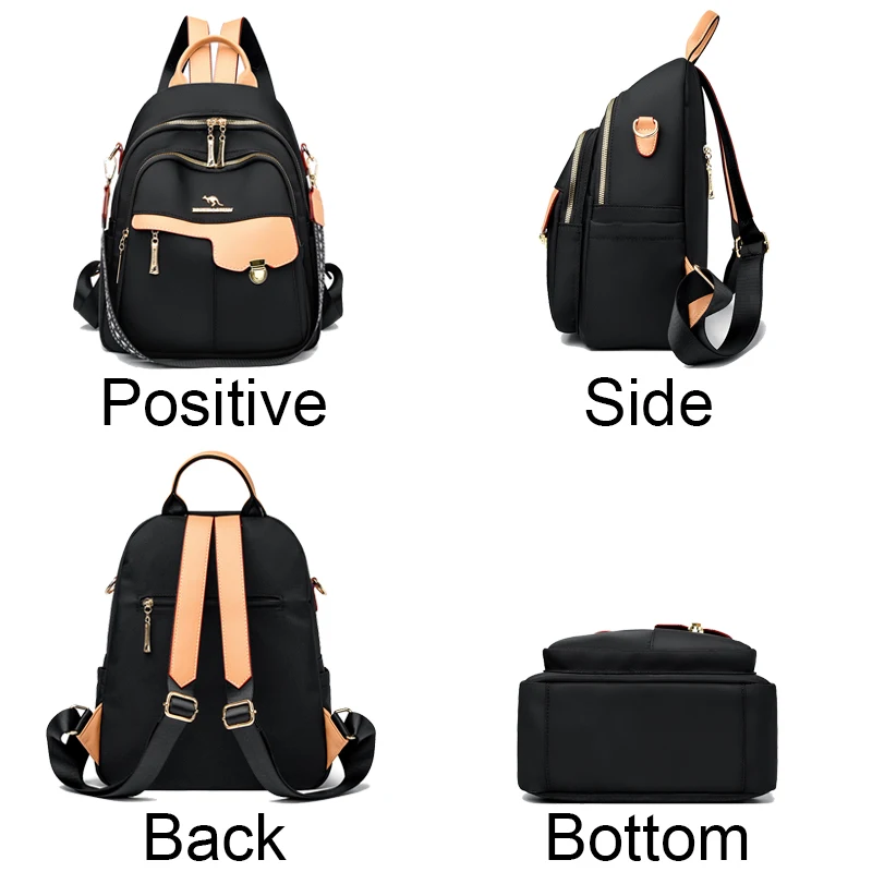 Women\'s Multifunction Anti Theft Backpack Casual Nylon Solid School Bag for Girls Fashion Detachable Strap Travel Shoulder Bag