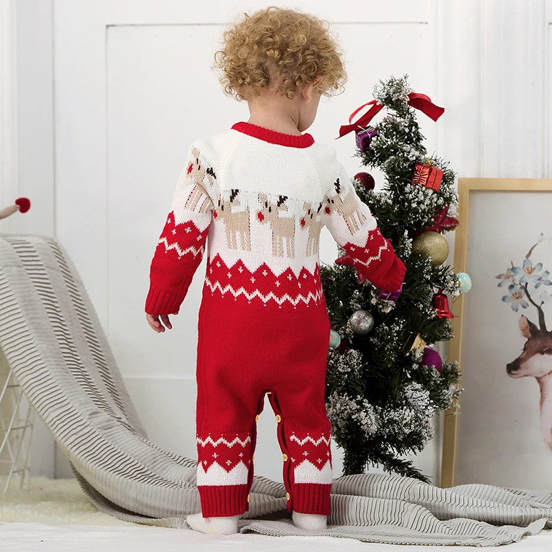 Christmas Baby Romper Knit Newborn Boys Girls Jumpsuit Long Sleeve Autumn Winter Infant Child Clothes Fashion Cute Elks Overalls