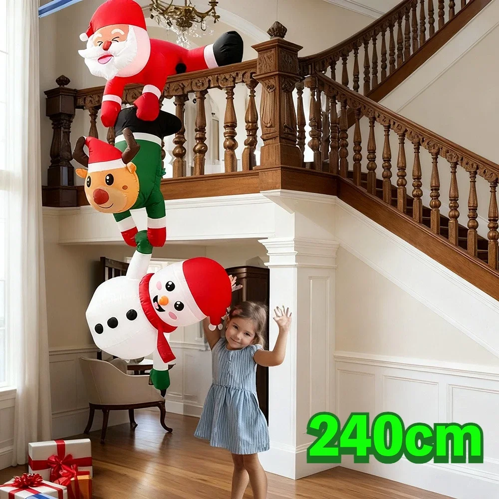 8FT 2.4M Blow Up Inflatables Christmas Decorations Hanging Santa Claus Snowman Reindeer Xmas Decor Outdoor Indoor Home Party