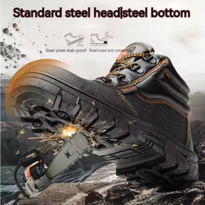 Hot Sale Men's Safety Boots Anti Smashing Anti Puncture Mens Work Shoes Indestructible Lace Up High Top Shoes Non Slip Men Shoes image 4