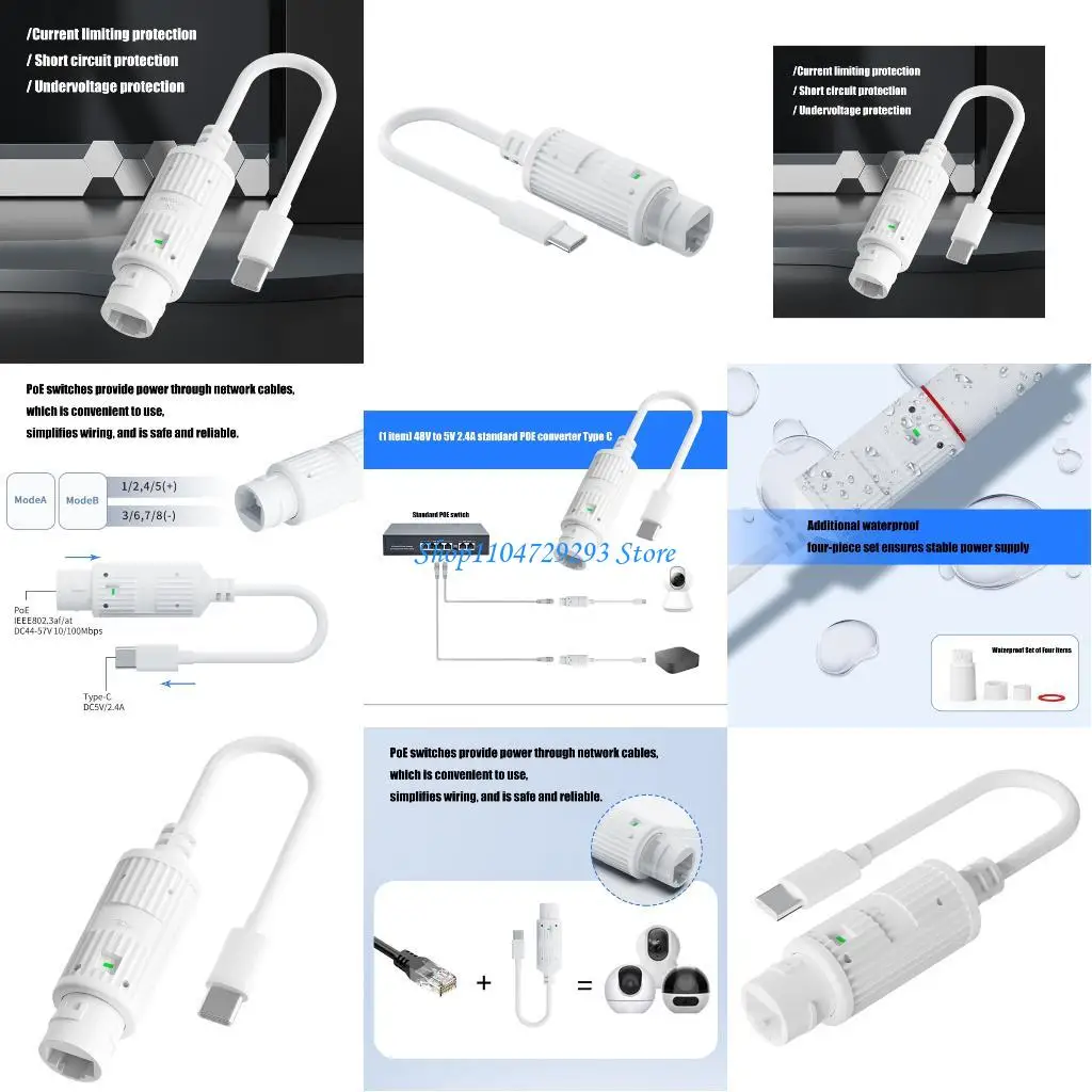 

Y2GD 48V to 5V 2.4A Voltages Converter 10/100Mbps POE to Type C Adapter Reliable Power Delivery ABS Housing Long Last Use