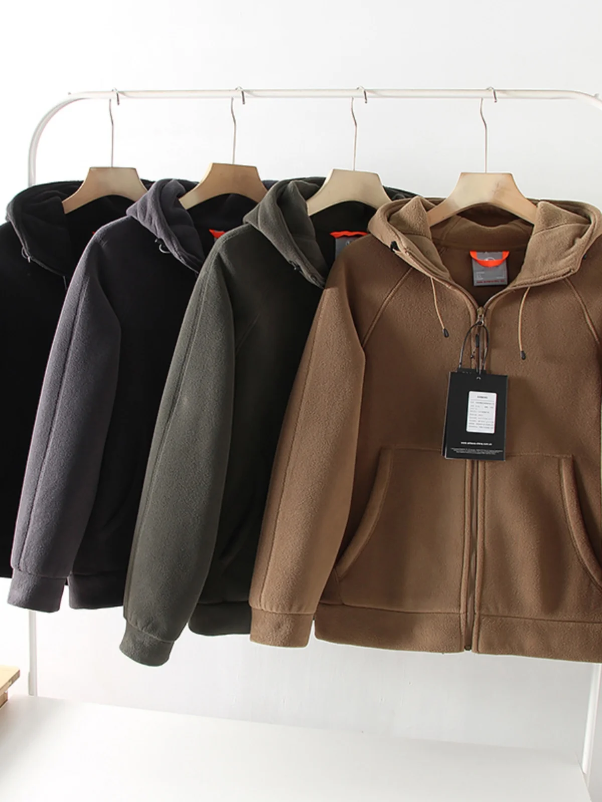 

Tanggicord Heavyweight Double-Sided Fce Hoodie Jaet Men's One-Piece Winter Outerwear Zipper Closure Long Sve Loose Fit