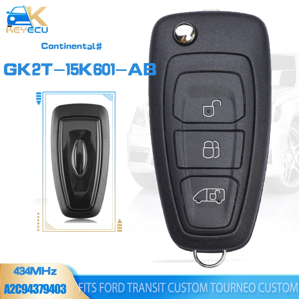 

KEYECU A2C94379403 Flip Remote Key Fob FSK 434MHz ID49 Chip for Ford Transit Custom GK2T-15K601-AB