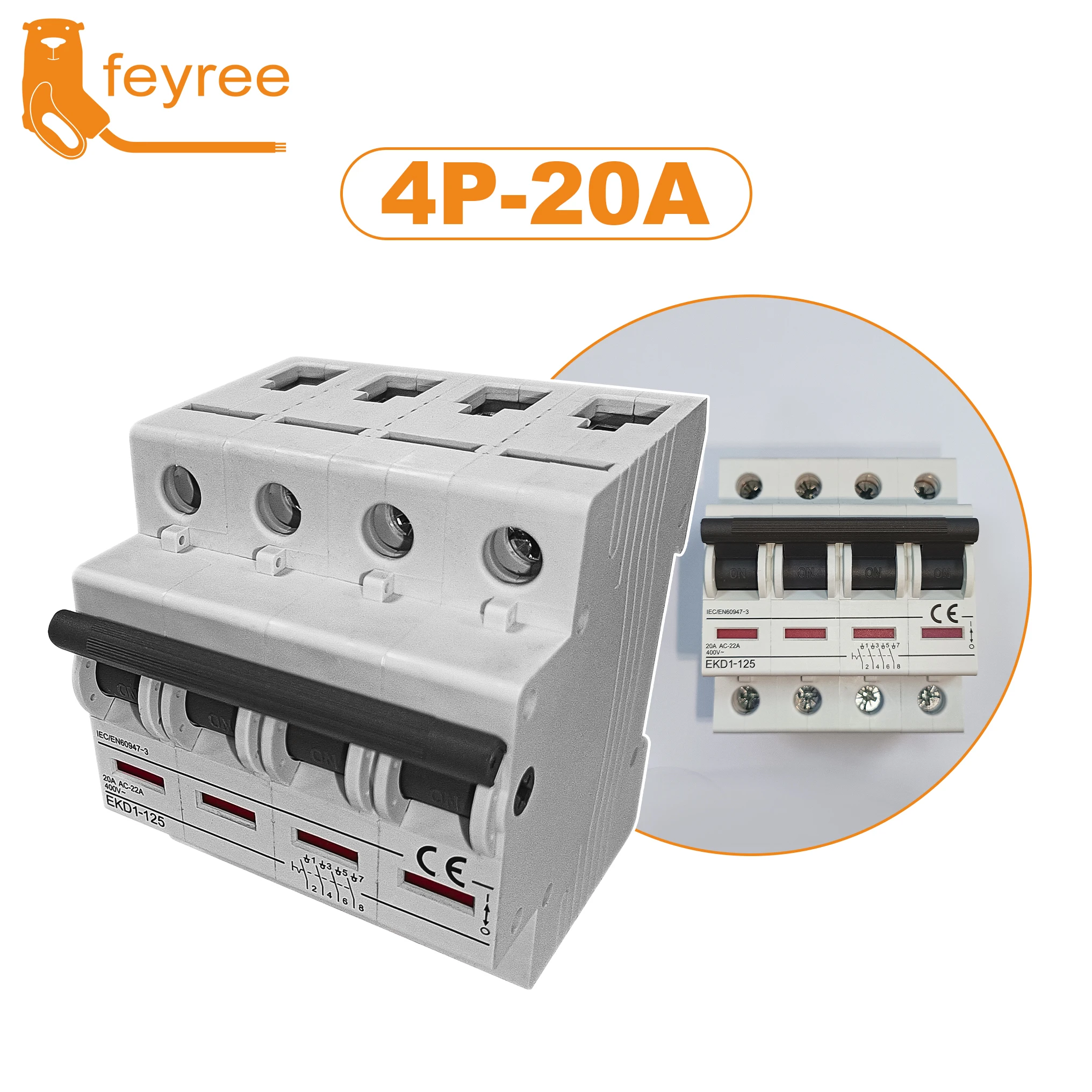 

feyree Power Switch 1P 2P 4P 20A 40A 50A 60A for Type2 Type1 EV Wallbox EV Charging Station Isolater Switch Isolation Switch