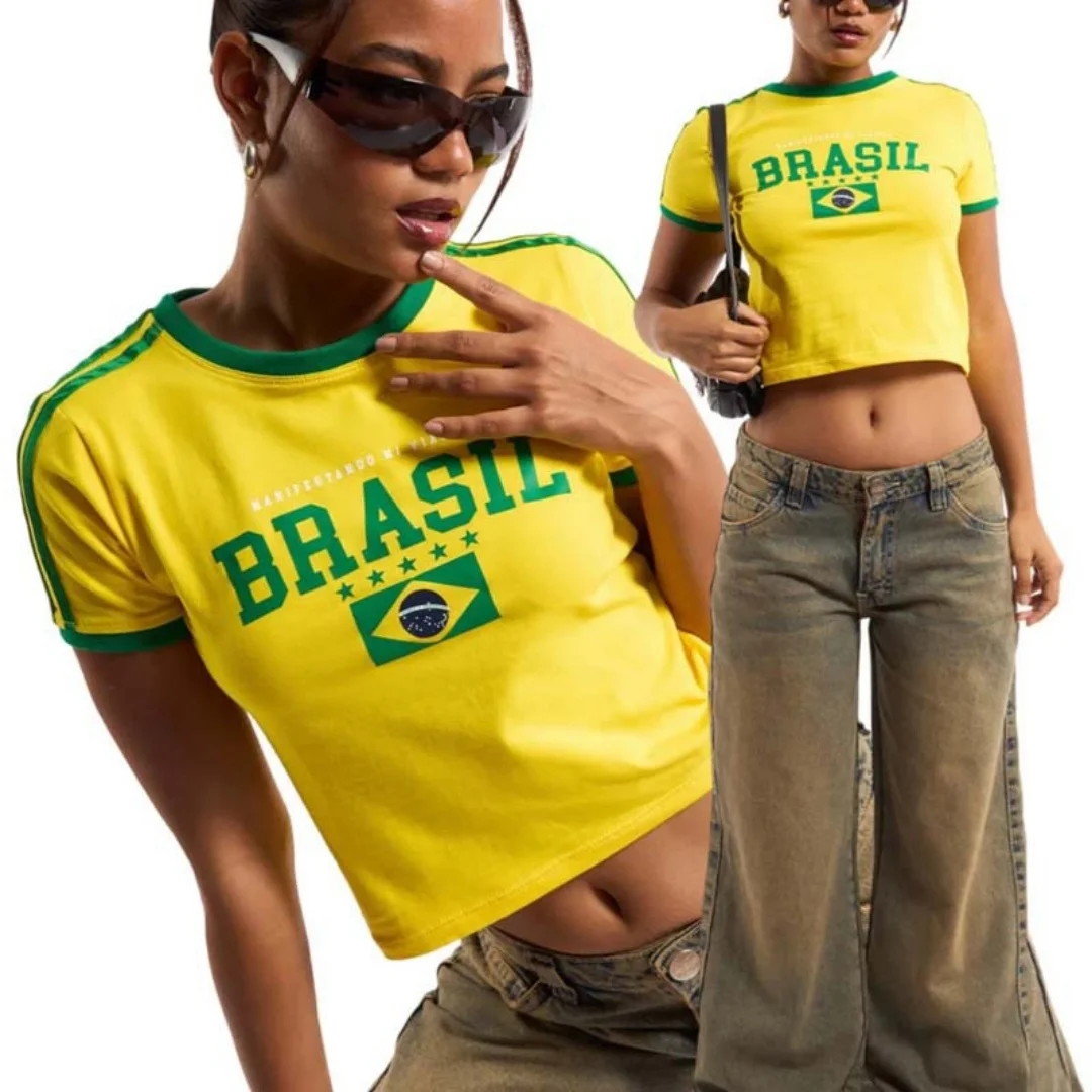 

Portugal Y2K Gothic Korean Aesthetic Women's Crop Top Short Sleeved Streetwear Harajuku Letter Print Vintage Summer Sexy T-shirt