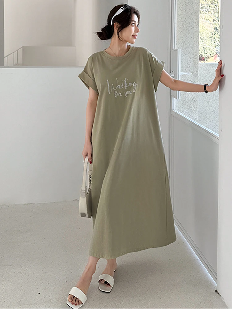 NYFS فستان صيفي 2025 كوريا نمط المرأة فضفاضة حجم كبير كم قصير إلكتروني طباعة فستان طويل رداء Elbise