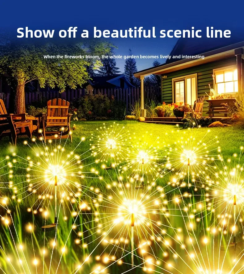 Solar Firework‑Style LED Ground Lamp, Outdoor Waterproof Lawn Light, Garden Atmosphere Decoration Christmas Lights