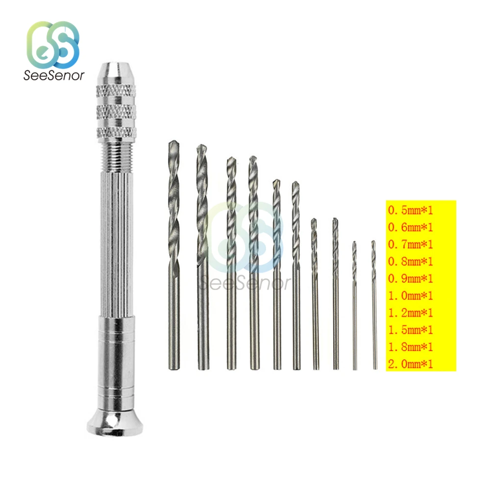 Mini Micro Hand Drill With Keyless Chuck Rotary Tools Wood Drilling HSS Twist Drill Bits Set 0.5-3.0mm High Speed Steel Drill