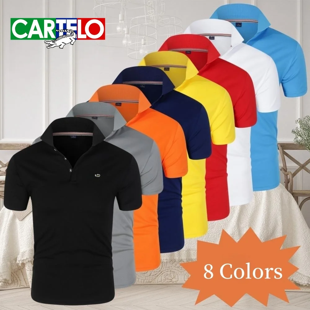 كارتيلو المطرزة الرجال عادية بلون سليم صالح قميص بولو ، صيف جديد أزياء العلامة التجارية الرجال تنفس تي شيرت بياقة
