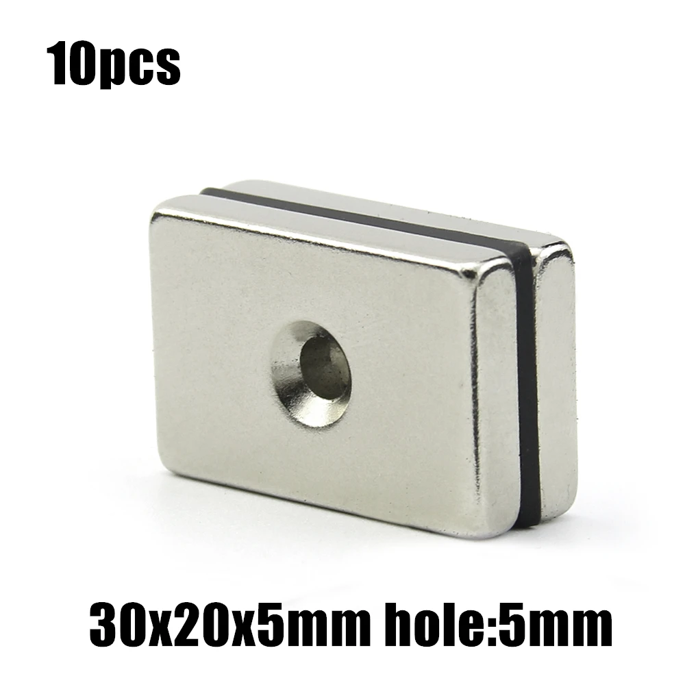 10pcs 30x20x5mm hole:5mm Block NdFeB Neodymium Magnet N35 30x20x5-5 mm Super Powerful Permanent Magnetic