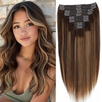 Highlight Color Hair Extensions #4/27 Clip In Straight Real Human Hair Double Weft 120G Per Pack 8 Pcs Clip Ins Extension