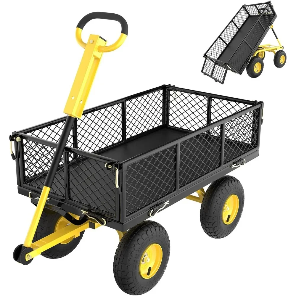 Folding Cart Utility Metal Wagon With 180° Rotating Handle and 10-inch Wheels Garden Carts Cargo Trolleys Trolley Multi-purpose