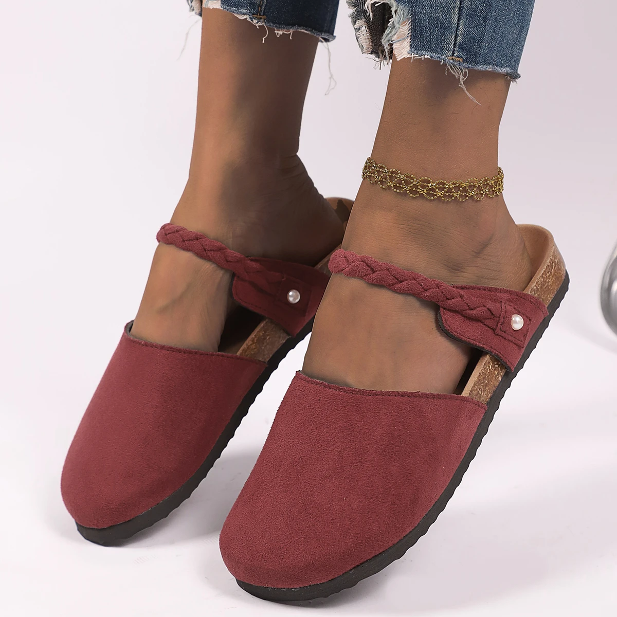 Fashion Women's Shoes  Mules Shoe with Arch Support Birkens Suede Sandals Retro Cork Clogs Unisex Classic Beach