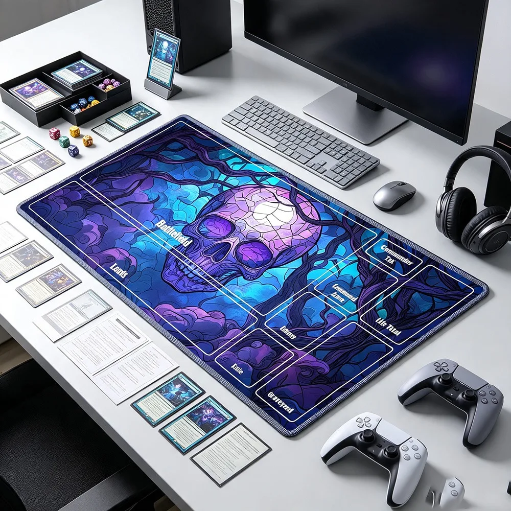 Purple Skull Zoned Play Mat Durable Office Deskpad Parties Gathering Card Game Mat Non-slip Keyboard PC Game MousePad Card mat