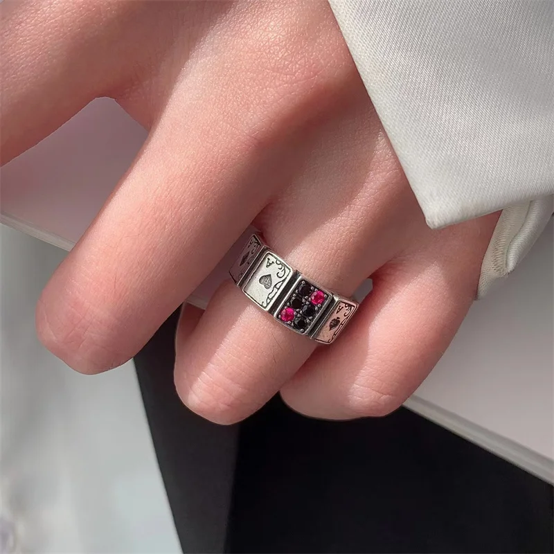 Wholesale 1Pc Adjustable Playing Cards Open Cuff Finger Rings Luxury Vintage Jewelry Men Gift Party for Women Girls