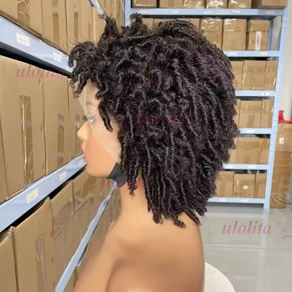 Afro-Dreadlocks 13x4 Lace 100% Echthaar Kurze Lockige Perücken für Schwarze Frauen Brasilianisches Jungfrauenhaar Transparente Lace-Perücke für den täglichen Gebrauch – Detail 5