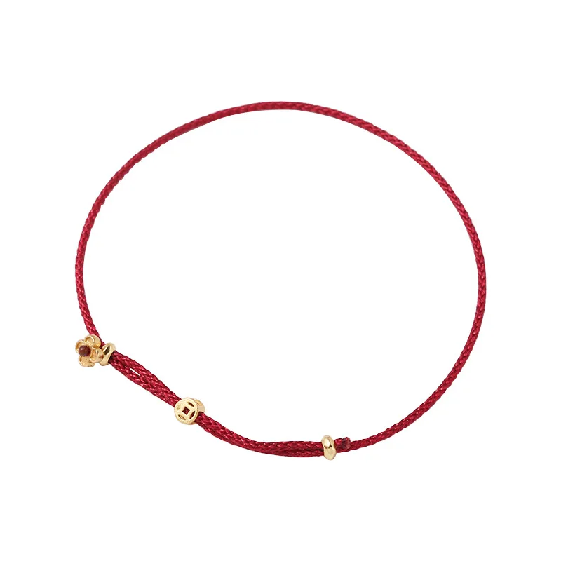 Adjustable 22cm 925 Silver Rope Bracelets Women Flower Ancient Coins Red Thread Line String Bracelets For Women Girls Gold