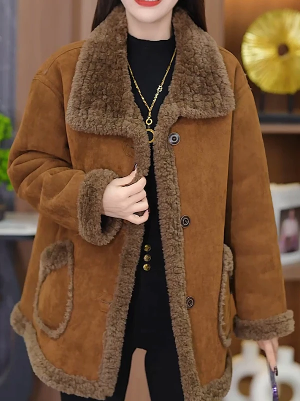 Cappotto integrato in pelliccia sintetica Thiened Caldo casual sciolto Sle Capispalla di media lunghezza per la mamma Cappotto invernale caldo da donna Sli