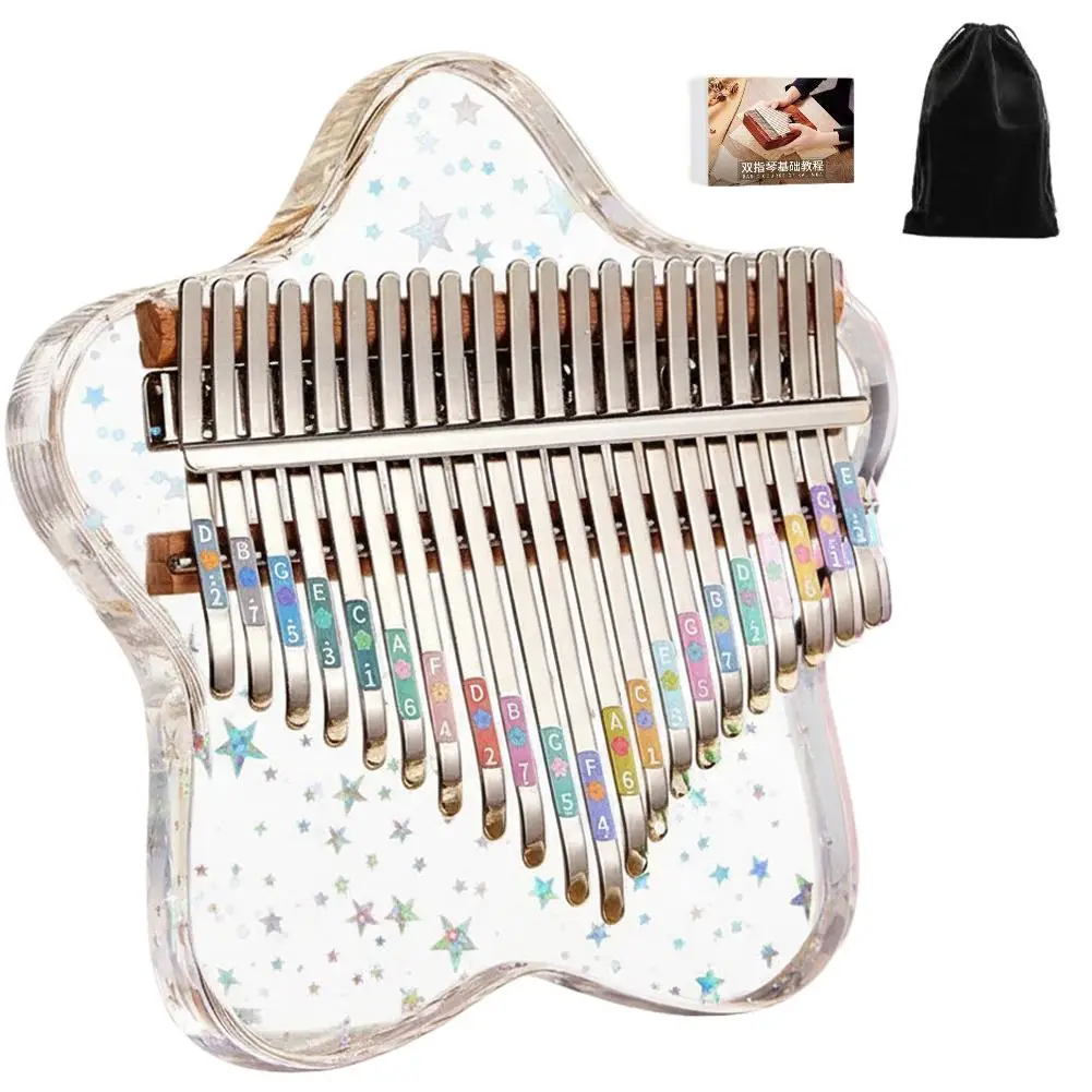 Kalimba Mbira, Piano de Pulgar de 21 Teclas con Martillo de Afinación y Bolsa, Material de Resina, Cristal UV, Instrumento Musical para Niños
