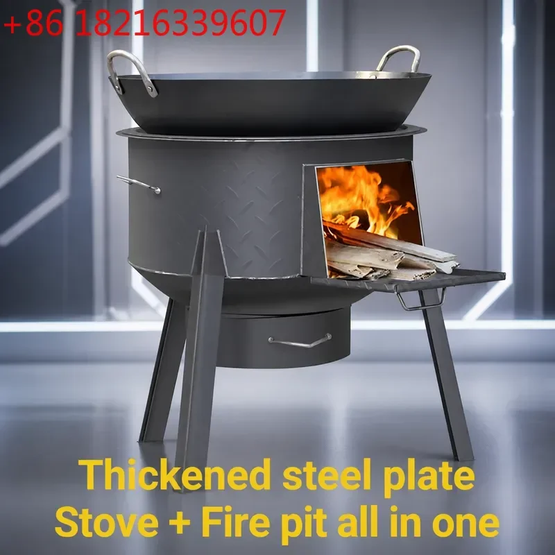 Portable Wood Burning Stove for Home Heating Large Pot Platform Rural Outdoor Camping Cooker Movable Firewood Heater