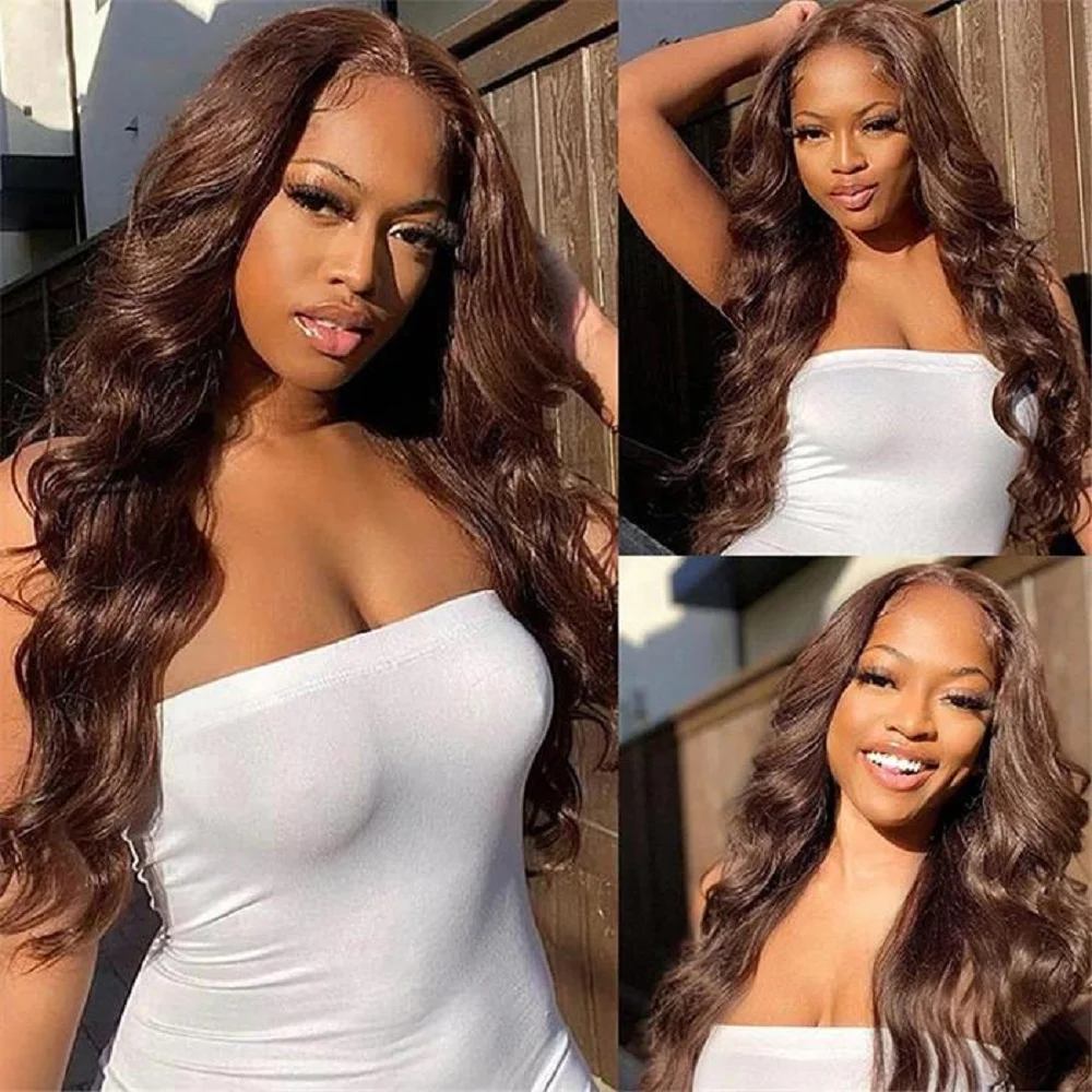 Brown Body Wave Human Hair Wigs Pre Plucked 13x4 Lace Frontal Wig Transparent Lace Brazilian 4x4 Closure Wigs On Sale Clearance