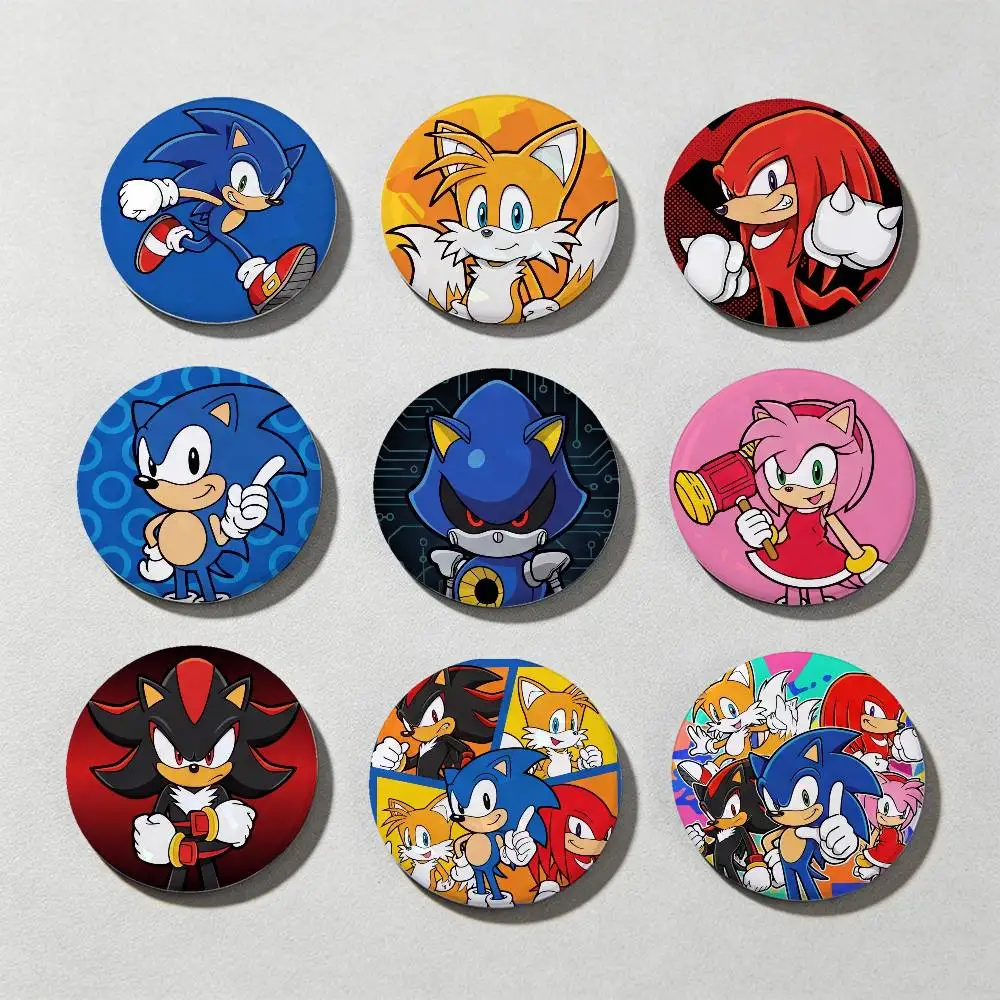s-SONIC-c Laser diamond texture Button Pins Tinplate Brooches Cartoon Creative Badge For Backpack Clothes Decor