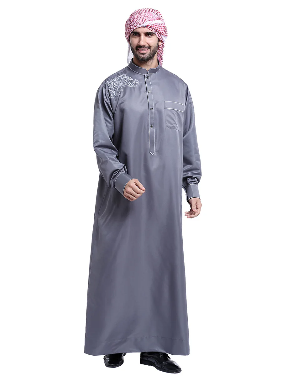 Men Dishdasha Muslim Long Sleeve Dress Daffah Thobe Jubba Saudi Arab Thoub Kaftan Islamic Clothing Robes Abaya Dubai Middle East