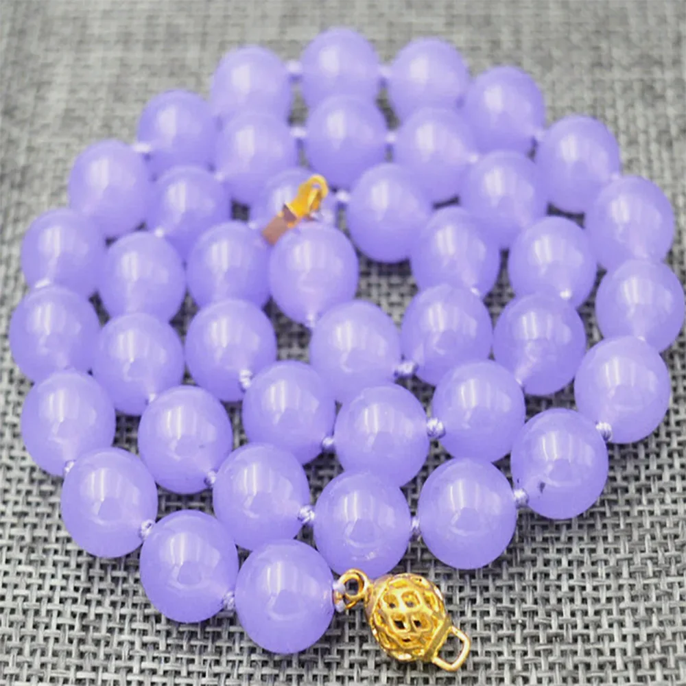 Pretty Fashion 8mm Natural Purple Jade Round Gemstone Beads Necklace 18''