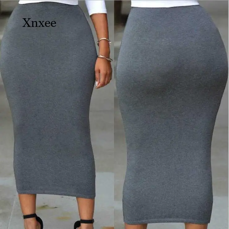 Long Pencil Skirt Spring Autumn Womens High Elastic Package Hip Mid-Calf Skirt Solid Slim Stretch Fashion Midi Skirts Bottoms