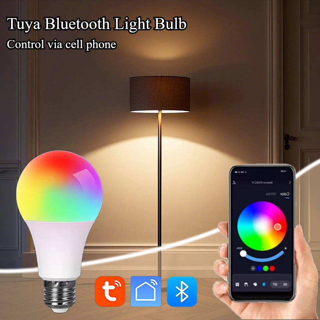 

Tuya E27 Умная Bluetooth-лампа Управление через приложение Смарт-таймер RGB + CW + WW AC86-256V 15 Вт Освещение для спальни и ванной комнаты Лампа широкого напряжения