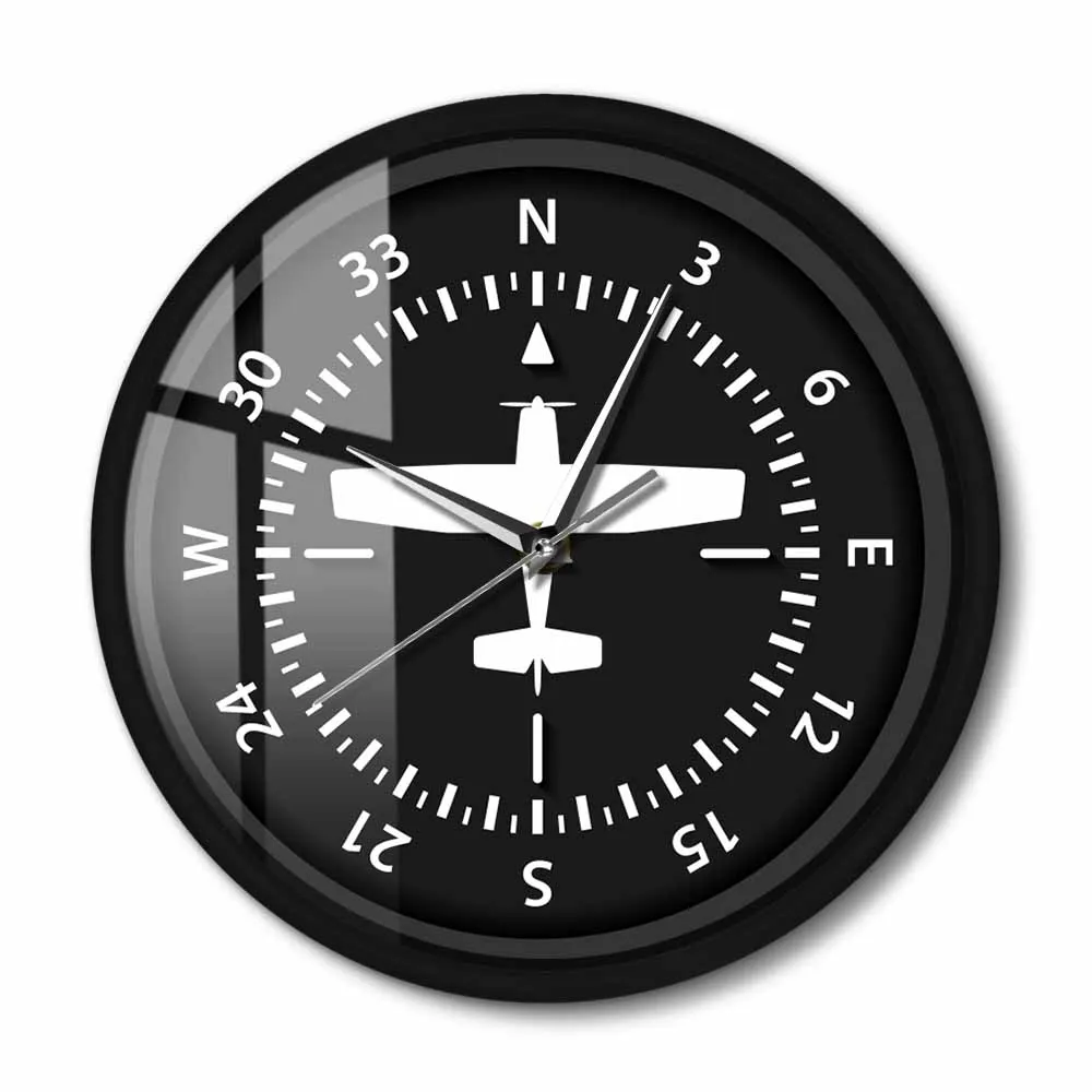 

Aviation Aircraft Compass Turns Pilots Metal Frame Wall Clock Flight Instrument Airplane Themed Silent Wall Watch Home Décor