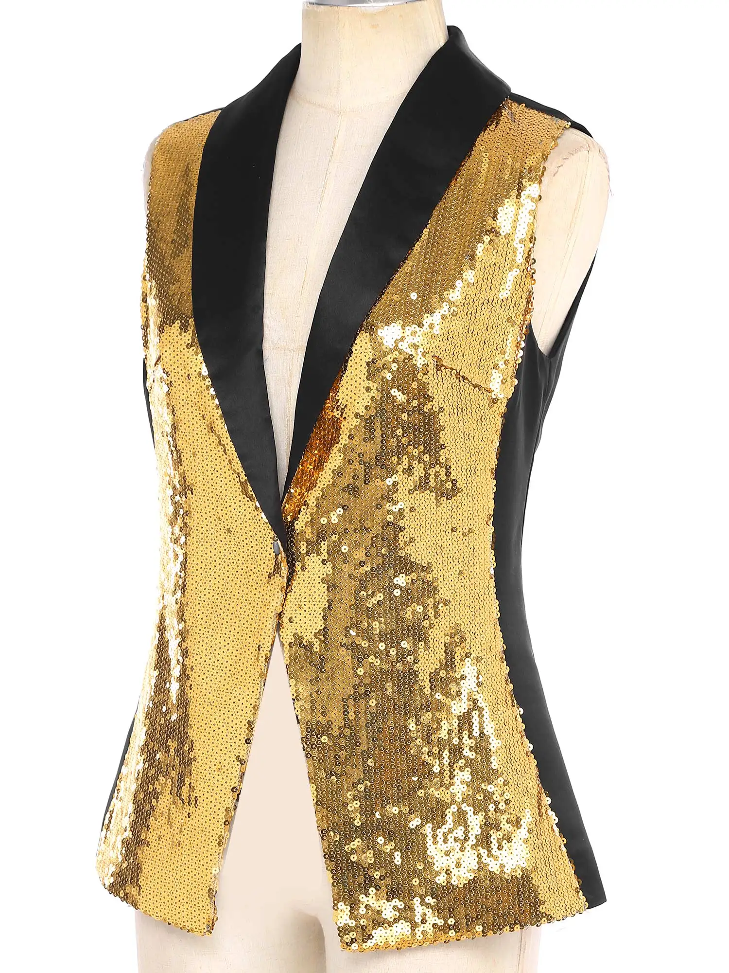 Women Sparkly Sequins Suit Vest Jacket All-matched V-neck Waistcoat for Formal Banquet Wedding Party Pageant Stage Celebration