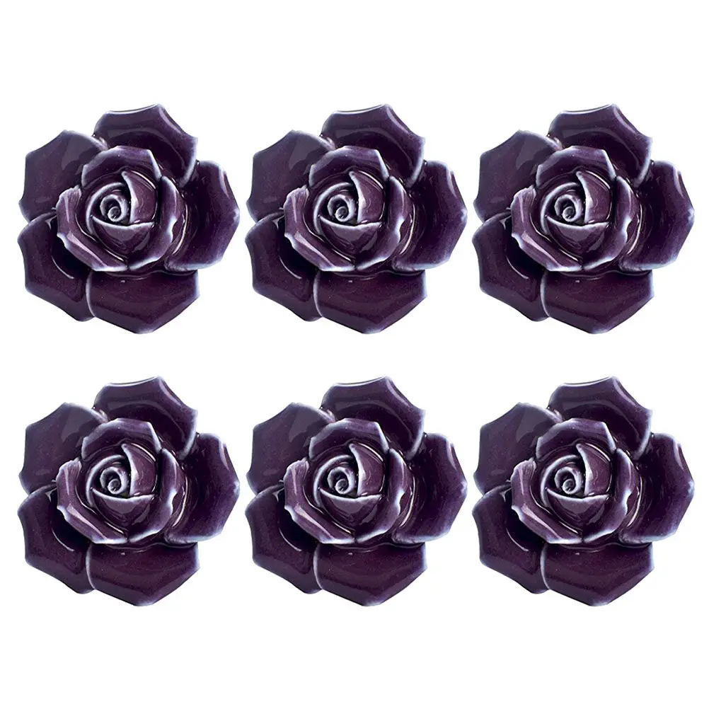 6Pcs Rose Ceramic Cabinet Drawer Knobs Creative Pull Handles for Wardrobe Cupboard Door Furniture Home Decor Door Pull Handle