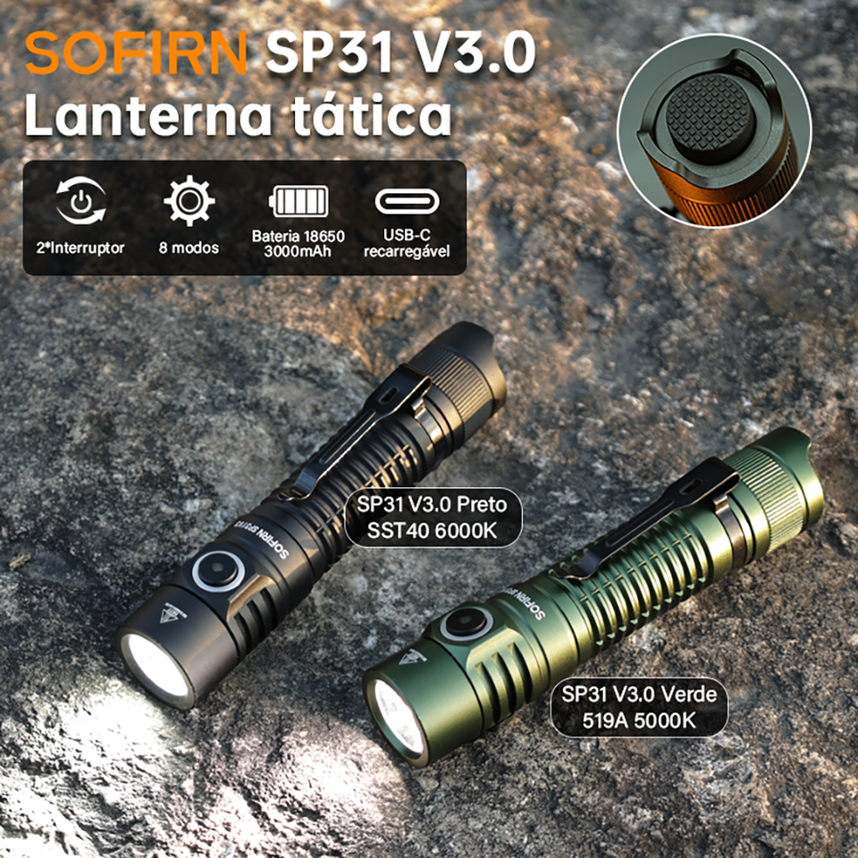  New SOFIRN SP31 V3.0 Tactical LED Flashlight with Dual Switch USB C 18650 Rechargeable Power Indicator 6000K 5000K Torch 