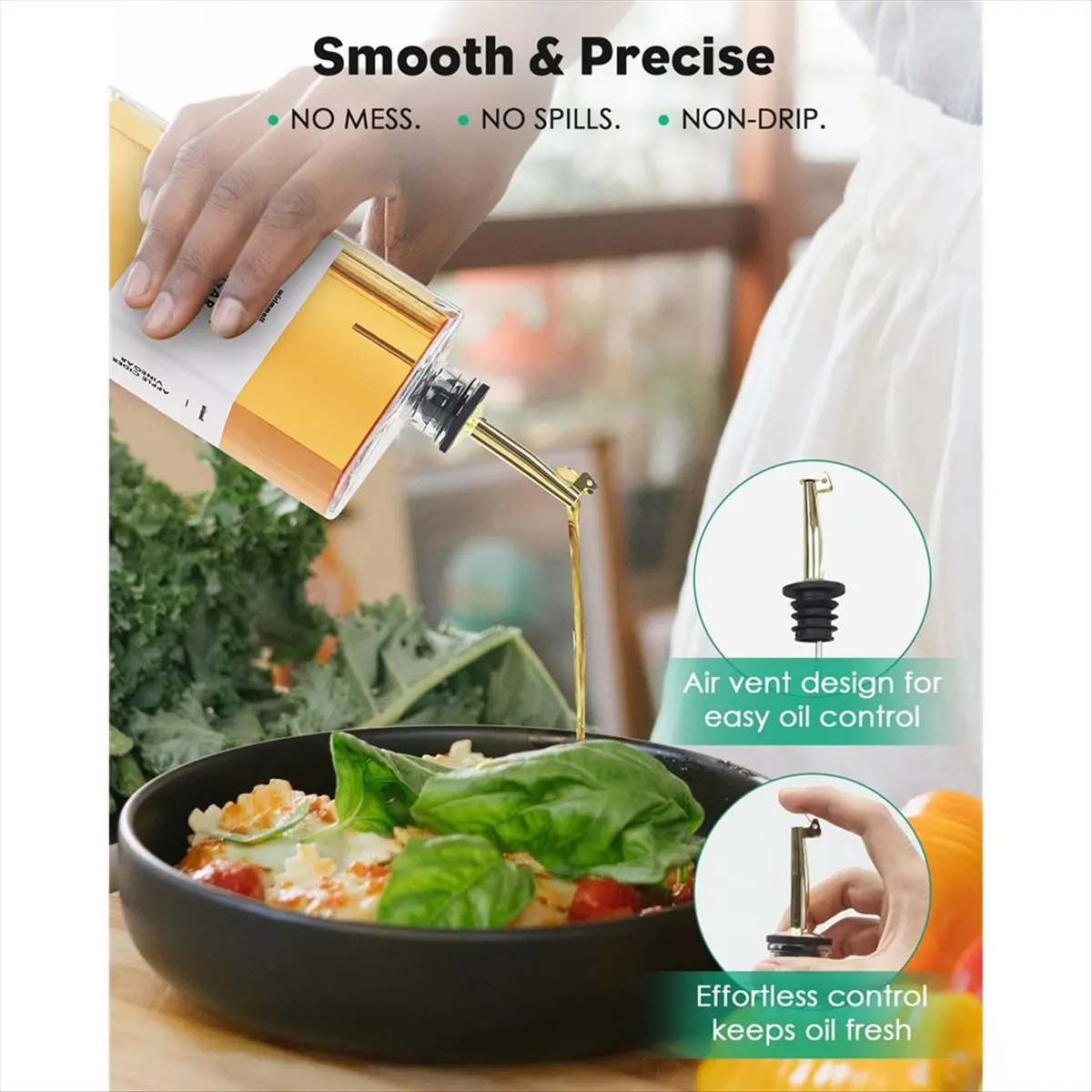 

Olive Oil Dispenser for Kitchen, Glass Oil Bottle 17 Oz, Oil and Vinegar Dispenser Set with Pour Spout