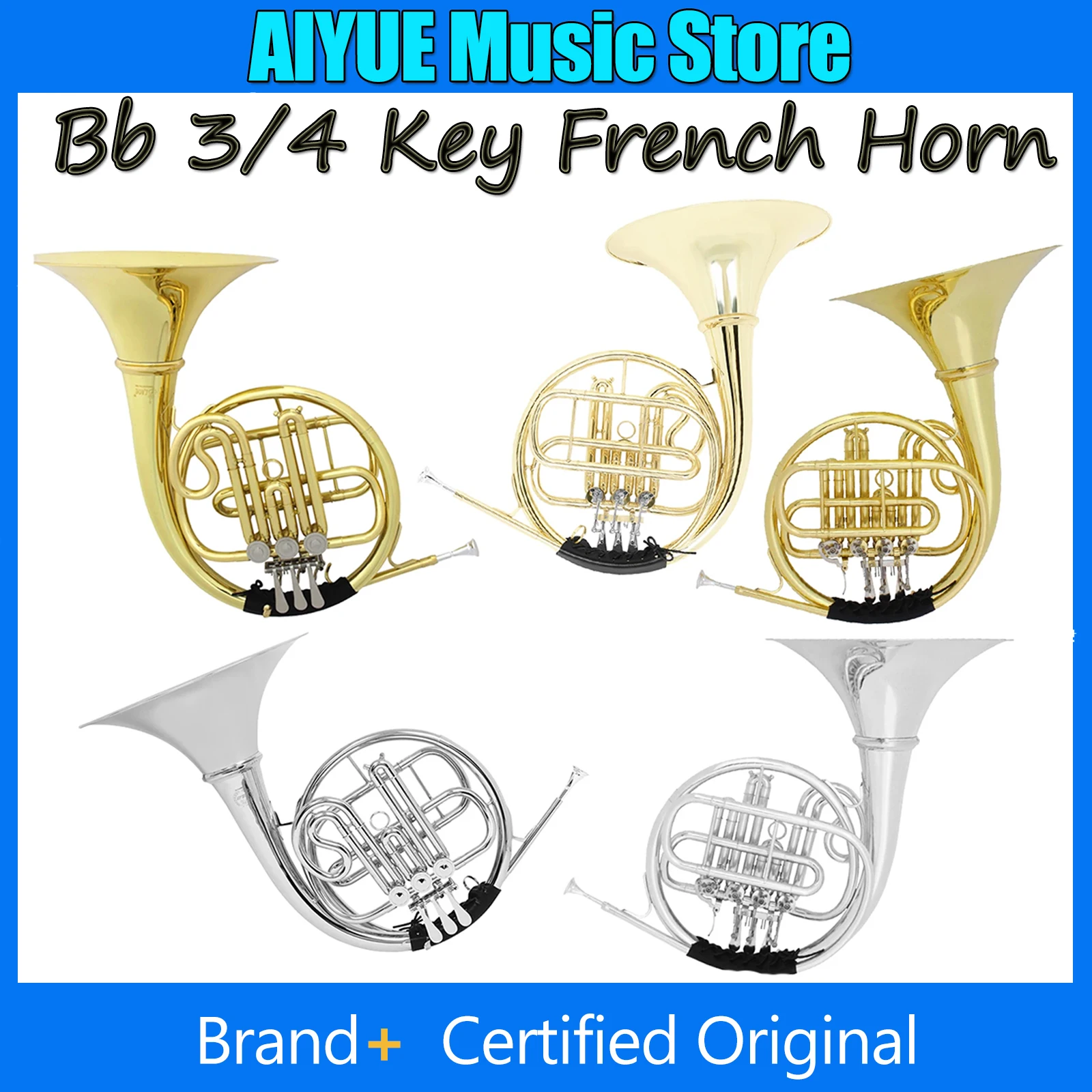 SLADE شقة 3/4 مفتاح القرن الفرنسي Bb النحاس سبليت الجسم الذهب المهنية الفرنسية القرن جرس كبير النحاس أداة نحاسية مع أجزاء #1