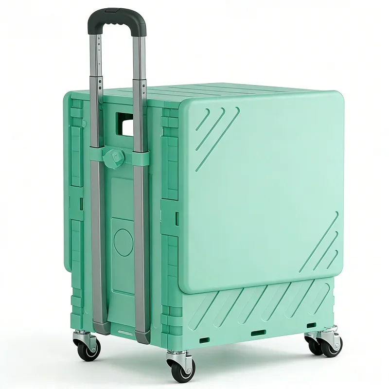 75L Foldable Green Grocery Cart with Lid And Cup Holder Upgraded 4-Wheel Dual Pull Design for Easy Shopping