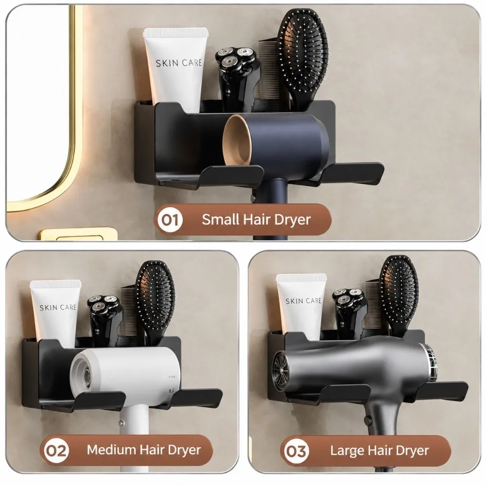 1Pc Punch-Free Hair Dryer Storage Rack Plastic White Black Grey Hair Dryer Bracket Wall Mounted Hair Straightener Holder