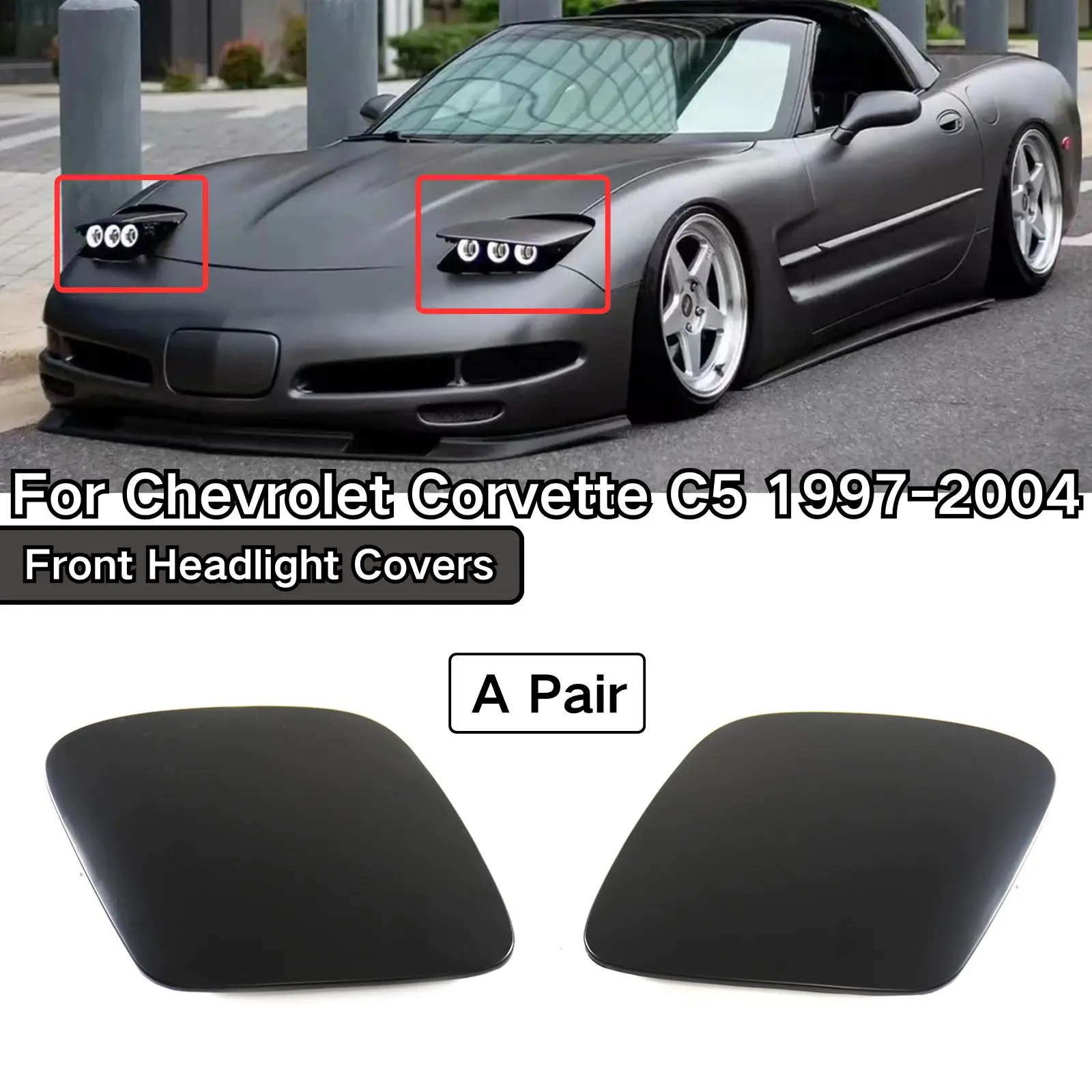 For Chevrolet Corvette C5 1997-2004 A Pair Front Headlight Covers ABS Plastic Matte Black Body Kit Car Accessories Glossy Black