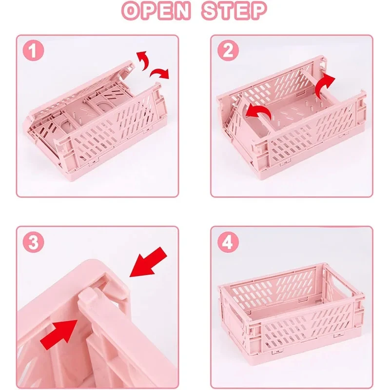 Collapsible Crate Plastic Folding Storage Box Basket Utility Cosmetic Container Desktop Holder Home Use School Desk Storage Box