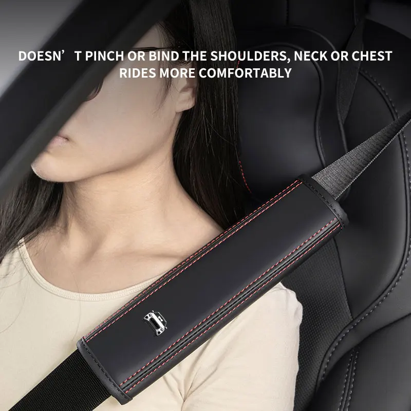 قطعتان مناسبة لوسادات الكتف الجلدية لحزام الأمان Audi Q8، مادة جلد نابا المسامية، زخارف غير مقاومة للكتف والرقبة، مناسبة لجميع المواسم