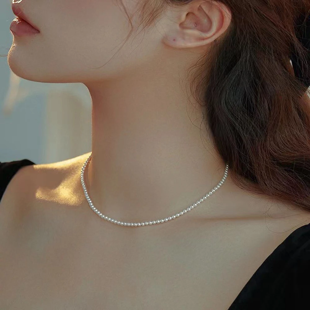 SUMENG New Vintage Elegant Jewelry Simple White Pearl Chain Choker Necklace For Women Wedding 2024 Fashion Gifts