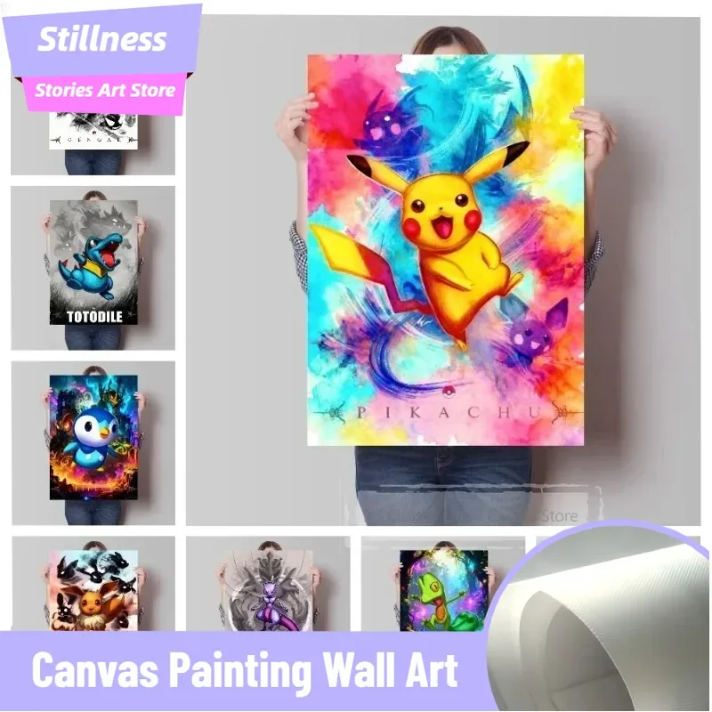 Historias de moreza sin marco Japón Pokemon Anime dibujos animados lienzo pintura Pikachu Gengar Eevee Mew carteles artísticos de pared imágenes impresas