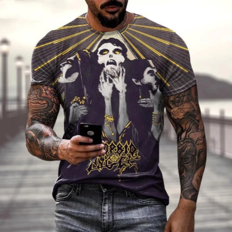 Summer New Fashion Casual t shirt for men 3D Printing Heavy Metal Rock Band Men\'s Round Neck Short Sleeve T-Shirt shirt tops