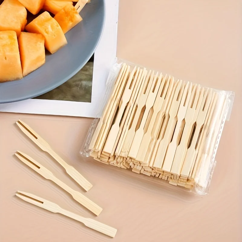 80 ecological bamboo disposable wooden forks, suitable for various parties, mini forks, wedding cocktail forks, small fork fruit