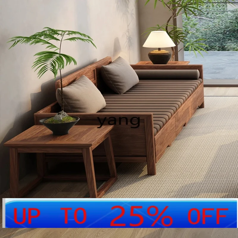 

LH solid wood living room small apartment box storage sofa Arhat couch combination